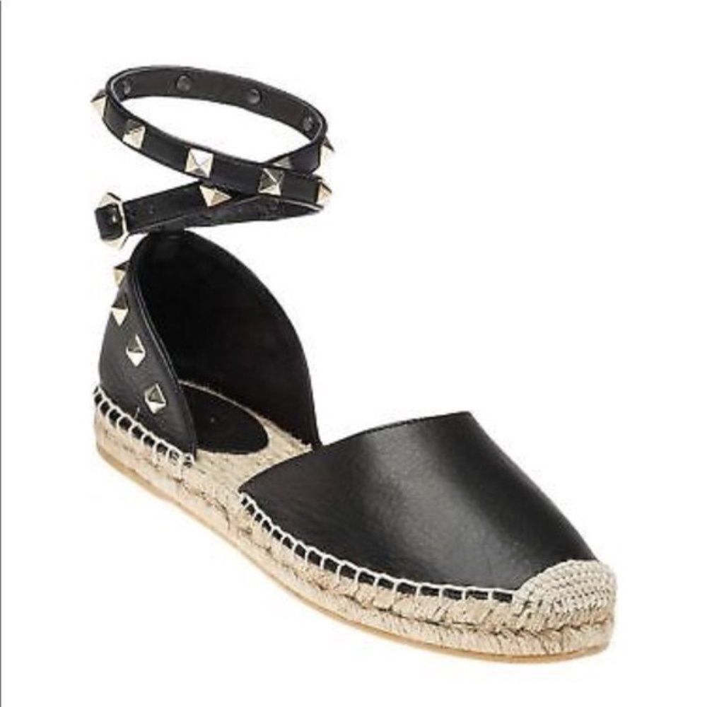 ASH Zania Black Leather Studded Dorsay Espadrilles Sz 36/6‎